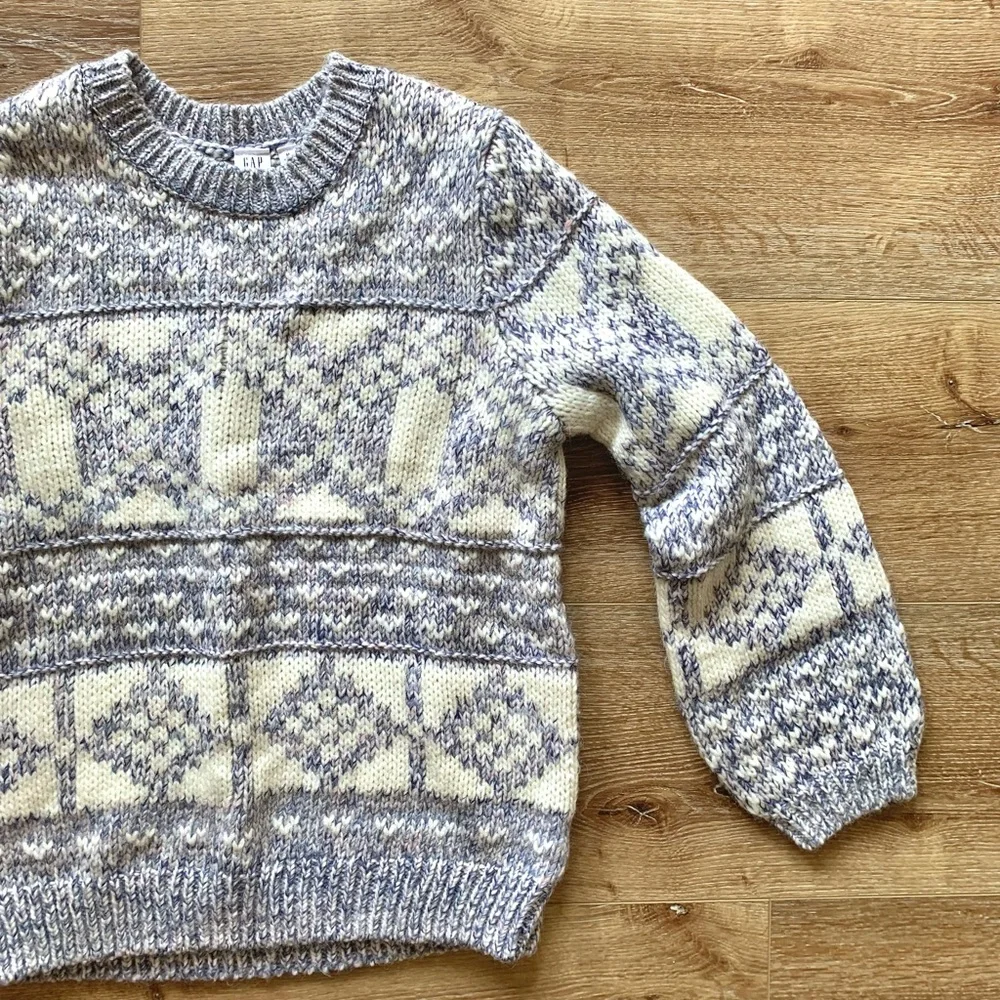 GAP Chunky Fair Isle Crew Neck Sweater Womens Medium Oversized with Alpaca Wool - Picture 3 of 14